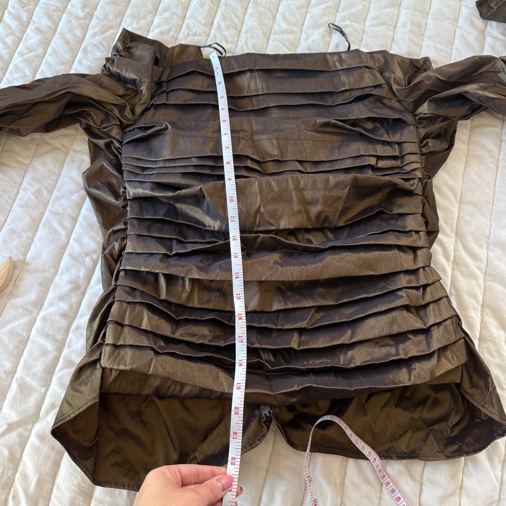 JS COLLECTION brown off the shoulder ruched draped blouse long sleeves steampunk - Picture 7 of 7